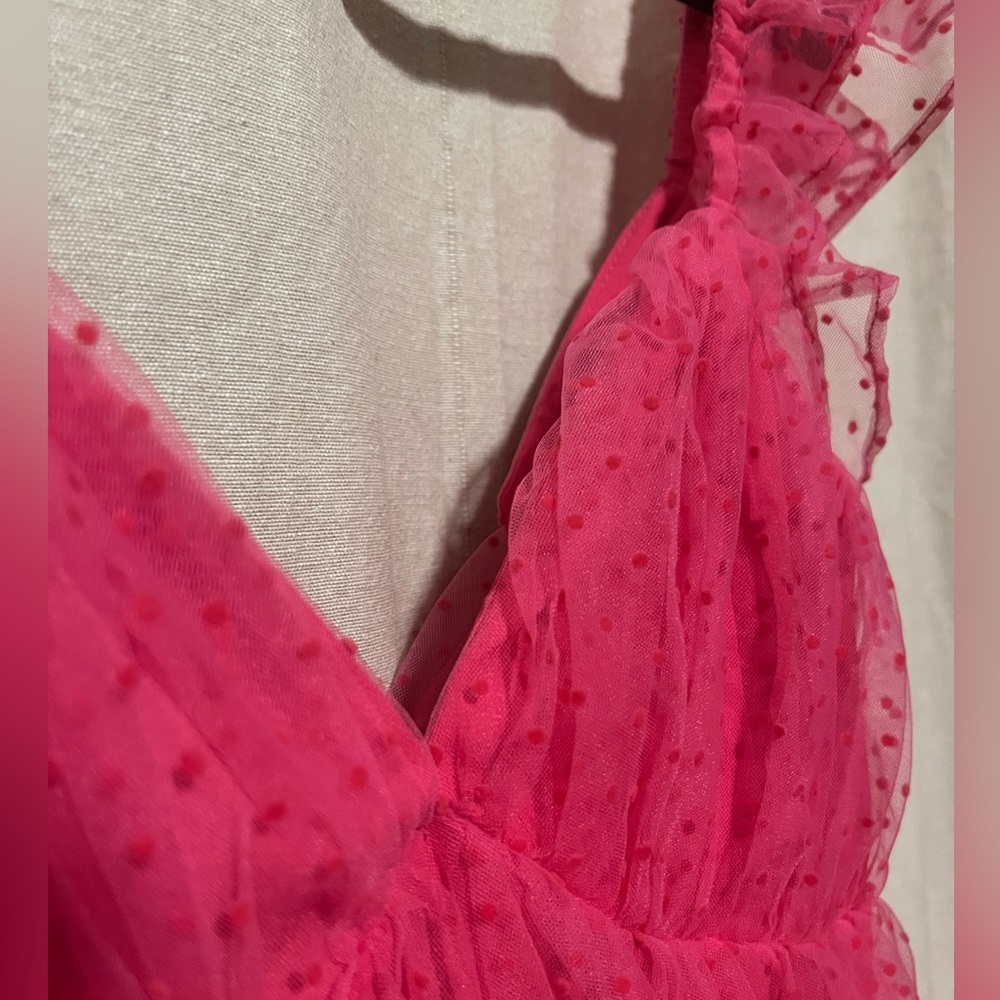 🤍 LUSH Pink Polka Dot Tulle Mini Dress - Picture 3 of 8